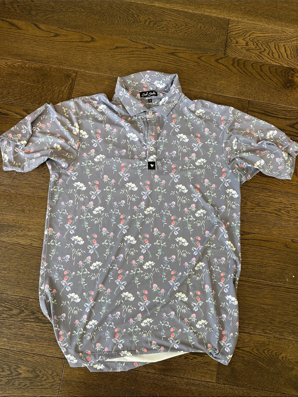 Bad Birdie Gray Polo with Pink and White Floral Print